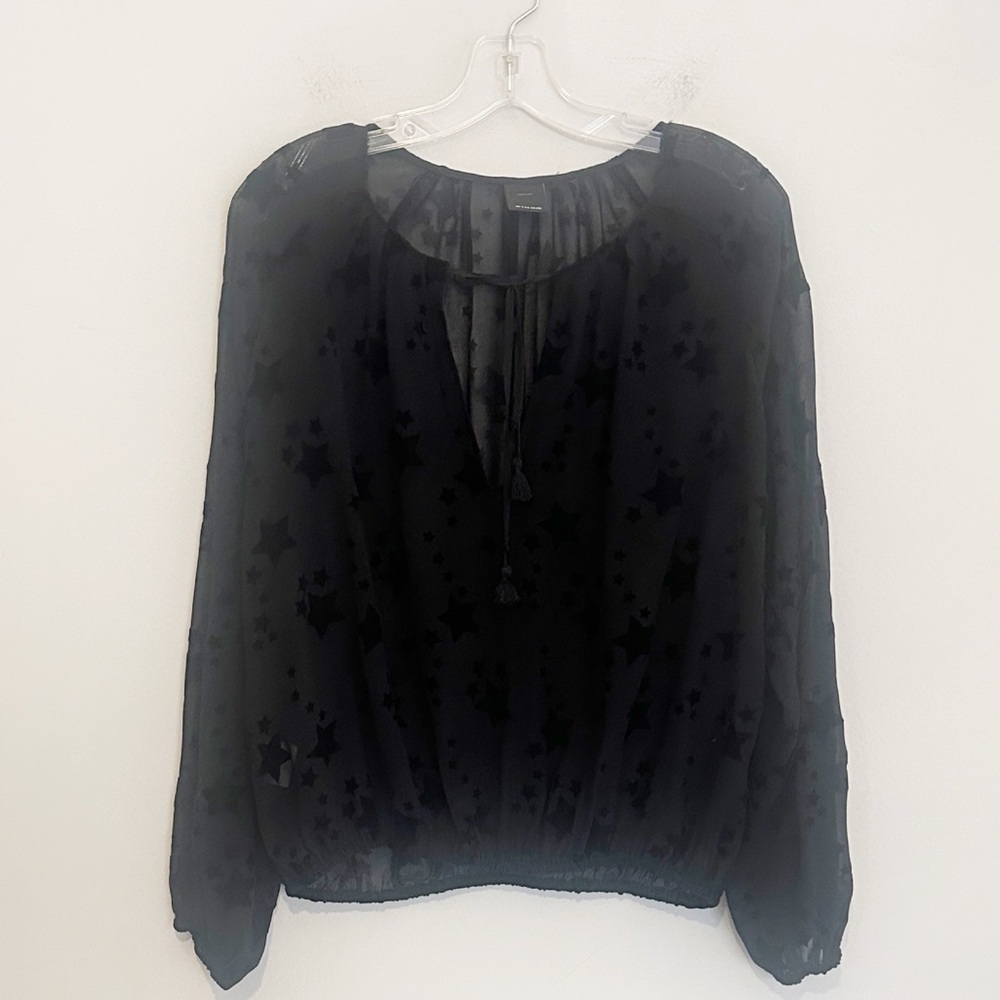 PINKO Black sheer STAR tassel long sleeved blouse women size 6 Medium